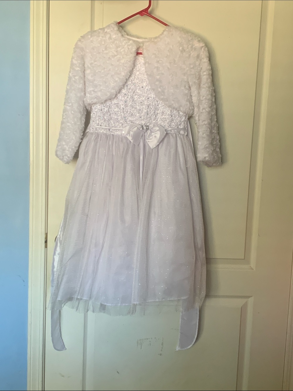 Girls White Sparkle Tulle Dress with Bolero